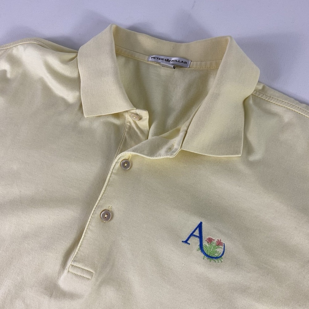 Peter Millar Polo Shirt Short Sleeve Mens Large Yellow Pima Cotton Stretch